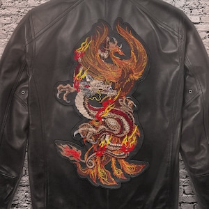 Dragon & Phoenix Back Patch Embroidered Large Patches for Jackets Firebird  Iron on Sew On, Vest Fantasy Mythical Creatures Slavic Japanese 