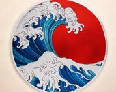 Great Wave off Kanagawa LARGE Embroidered Patch Japanese Wave Back Patches Custom Iron On Applique for Clothes BACKPATCH Jacket Morale Japan