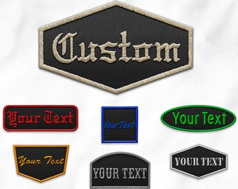 Name Patch Custom Besticktes Band - Aufbügeln, Aufnähen, VELCRO ® Markenbefestigung - Schwarze Namensschilder für Kleidung