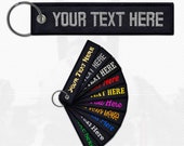 Embroidered KEYCHAIN Custom Jet Tag Text Double Sided Flight Tag Motorcycle Key Ring or Car Accesories Personalized Gift for Him and Her