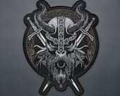 Viking Large Embroidered Patches for Vests Custom Iron On Patch for Clothes Odin Vikings Crossed Sword Backpatch Motorcycle Jacket Biker