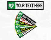 AED Defibrillator Name Tag EMT Medical Patch Heart Text Bag First Aid Custom Velcro patch Brand Hook or Iron On Sew On 12x2cm | 4.7"x0.8"