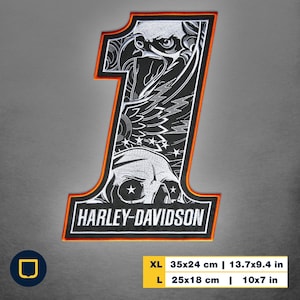 Harley Davidson Back Patch Number 1 RACE Skull & Eagle Large Motorcycle Patches for Jackets Embroidered Backpatch Iron On / Sew On