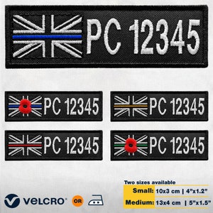 Personalised Police Patch Embroidered Thin Blue Line UK Poppy Name Remembrance Emergency Services Badge Iron On Sew On Custom Velcro Patch
