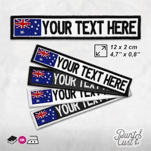 Australian Flag Autralia Custom Embroidered Patch Name Personalized TEXT Iron On or Custom VELCRO Patch Hook | 5.7&quot;x0.8&quot; | 12x2 cm