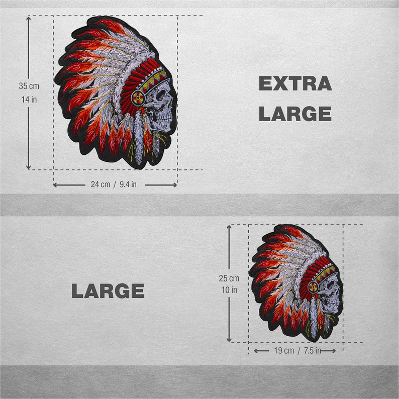 Indian Chief LARGE Skull Back Patch Native American Embroidered Patch ...