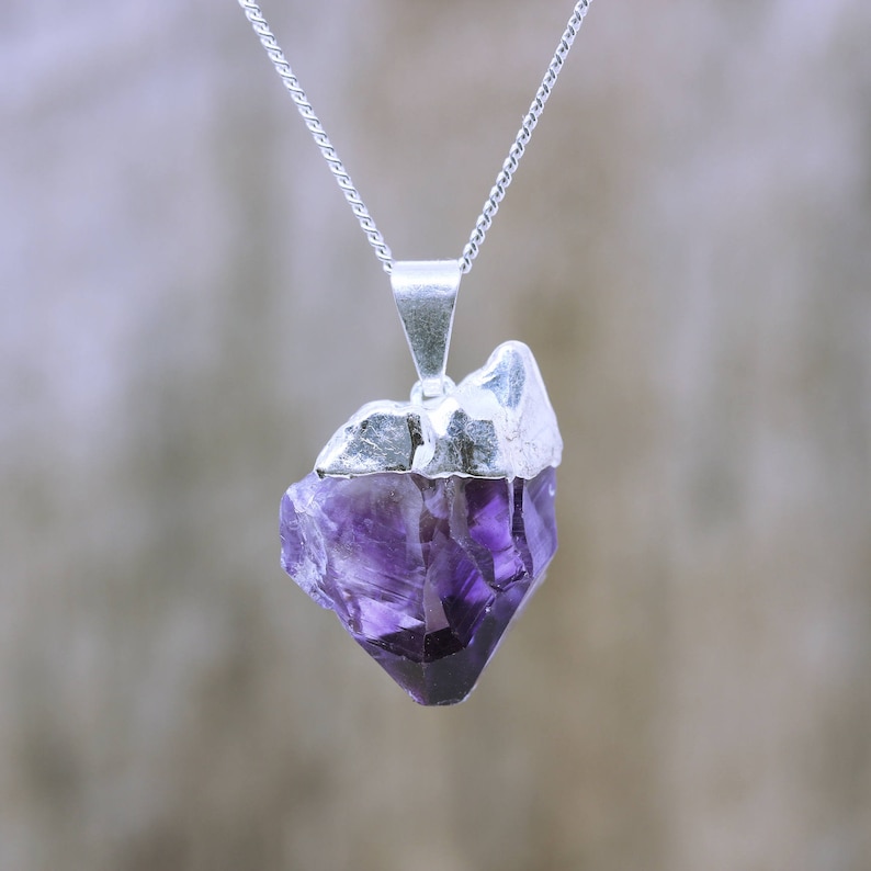 amethyst crystal necklace sterling silver
