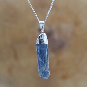 Sterling Silver Blue Kyanite Necklace. silver Kyanite. Blue Kyanite Crystal. Raw Kyanite. Blue Kyanite Vibration Crystal. Choose chain