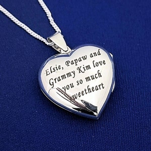 Sterling Silver Engraved Heart Locket Necklace. Customized Locket Jewelry, Heart Locket 20mm. Choose Sterling silver chain. Rf: 19
