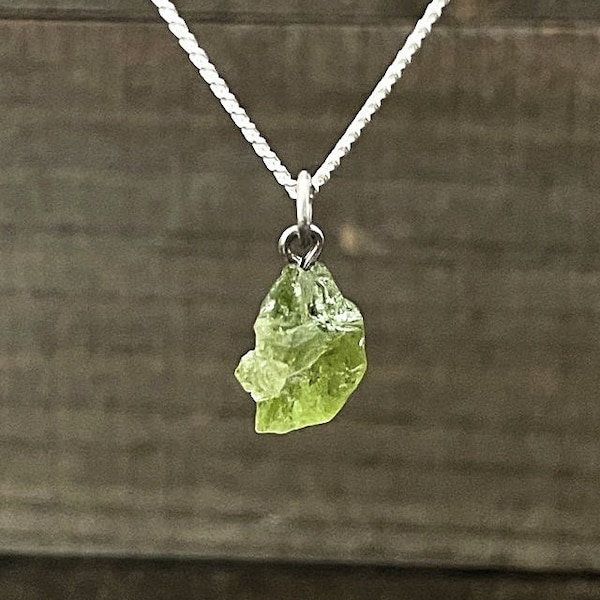 Raw Peridot Sterling Silver Peridot Necklace. Natural Stone. Harmonizing Mind & body Stone. Genuine Peridot. August Birthstone. Choose chain