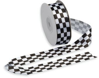Black and White Chequered Flag 25mm Satin Ribbon Check Car Motor Racing Track Crafts Boy Child Birthday Gift Formula 1 F1 Cake Topper Wrap