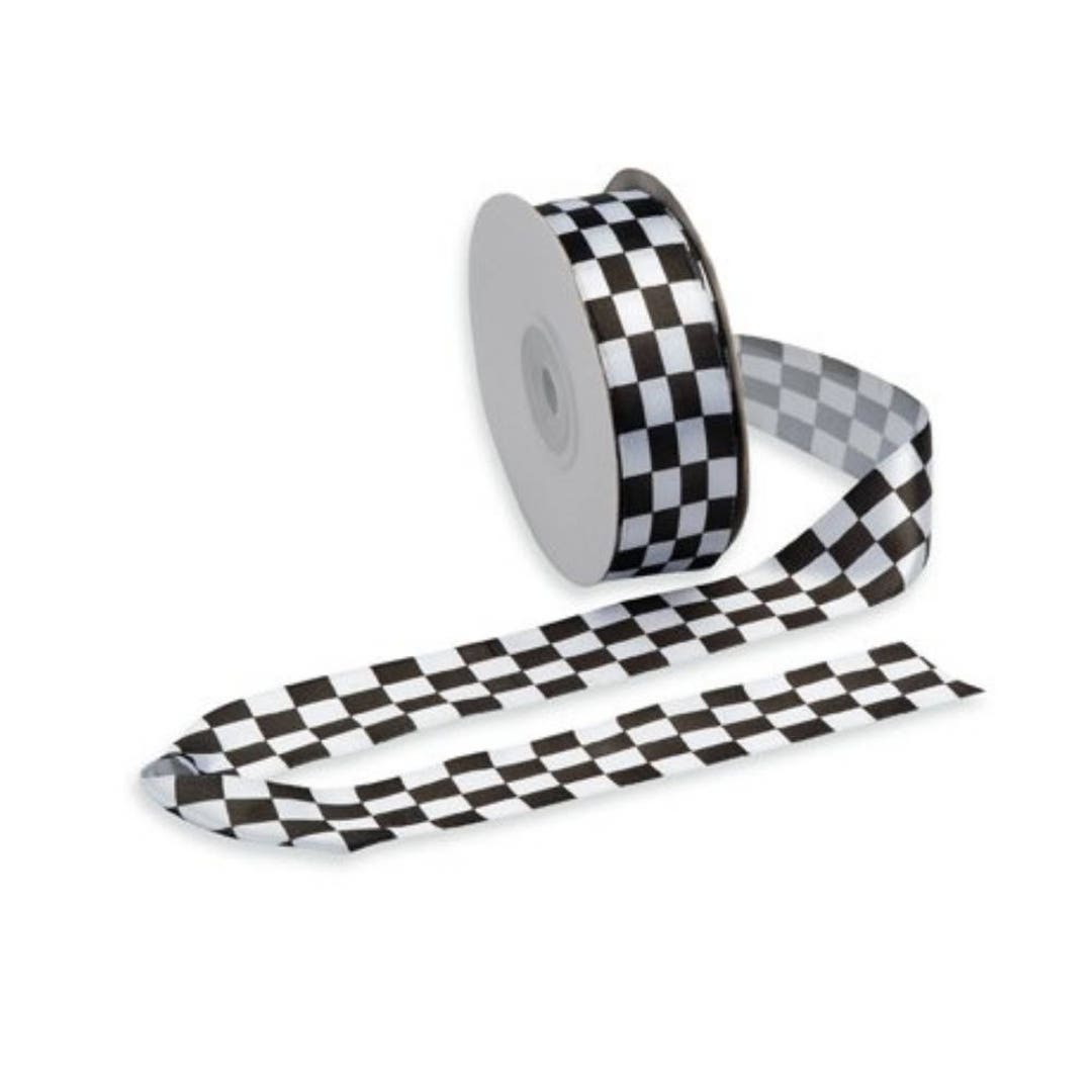 Black and White Chequered Flag 25mm Satin Ribbon Check Car Motor Racing ...
