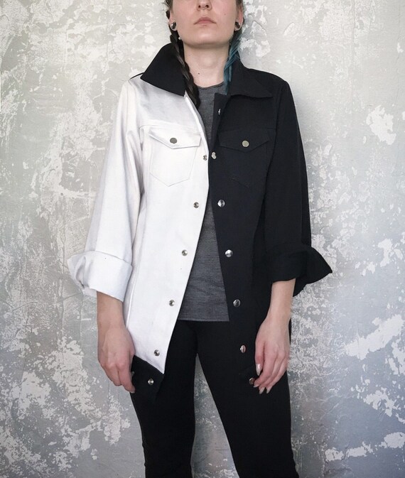 Black and White Denim Jacket - Etsy 