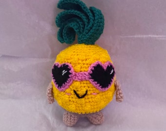 Happy Pineapple With Sunglasses On Toy/Crocheted Happy Pineapple with Sunglasses  Stuffed Toy/Amigurumi/Kawaii/Stuffed Toy/Toy/Plush/Plushie