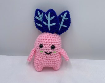 Mandrake/Mandrake Crocheted Amigurumi/Mandrake in the colors light pink with blue leafs/Stuffed Toy/Kawaii Styled/Plush/Plushie.....