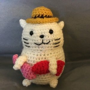 Fisherman Cat/Fisherman Cat Crocheted /Fisheman Kitty Amigurumi/Fisherman Kitty /Stuffed Toy/Kawaii Styled/Plush/Plushie.....