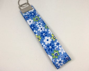 Sleutelhanger-polsbandje/sleutelhanger/in blauwe bloemenprint