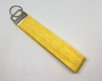 Key Fob Wristlet Keychain/ Choose Your Size in Yellow Fabric Key Fob Wristlet Keychain