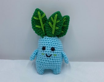 Mandrake/Mandrake Crocheted Amigurumi/Mandrake in the colors light blue with green leafs/Stuffed Toy/Kawaii Styled/Plush/Plushie.....