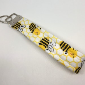 Key Fob Wristlet Keychain/ Choose Your Size in Bee Print Key Fob Wristlet Keychain