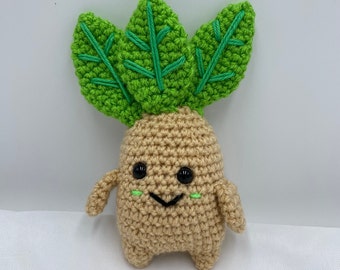 Mandrake/Mandrake Crocheted Amigurumi/Mandrake in the colors light brown with green leafs/Stuffed Toy/Kawaii Styled/Plush/Plushie.....