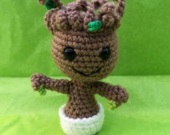 Mini Groot / Mini Groot w małym białym garnku / Szydełkowana mini pluszowa zabawka / Amigurumi / W stylu kawaii / Pluszowy / Pluszowy