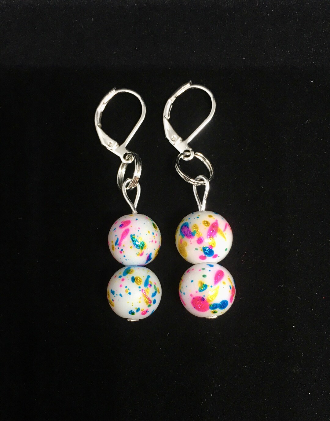Glass Bead Stitch Marker 2 Pack Set/white W/rainbow Speckles Etsy