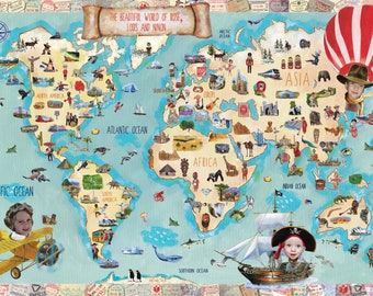 Made in Calgary, Customized, English or French, Digital Map of the World for Children