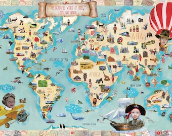 Made in Calgary, Customized, English or French, Digital Map of the World for Children