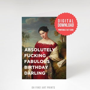 Lustige Geburtstagskarte für Sie, Druck zu Hause Sofortiger digitaler Download, absolut fabelhafte Popkultur, DRUCKBARE Karte für Freundin