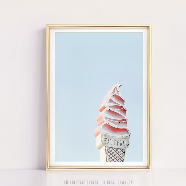 Vintage Ice Cream Sign, Vertical Wall Art, Prints, Mid Century Modern Decor, Retro Kitchen Wall Art, Large Art Poster, Printable Art