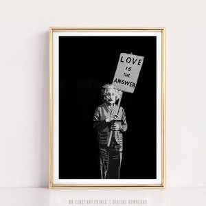 Arte de parede de amor, placa de amor, decoração de dormitório, citações inspiradoras, impressão de citação de amor, grafite de Einstein, o amor é a resposta, pôster de citação para impressão