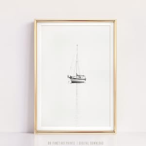 Sailboat Print, Black and White Print, Printable Wall Art Prints, Digital Print, Nautical Wall Decor, Minimalist Wall Art, Boat Print