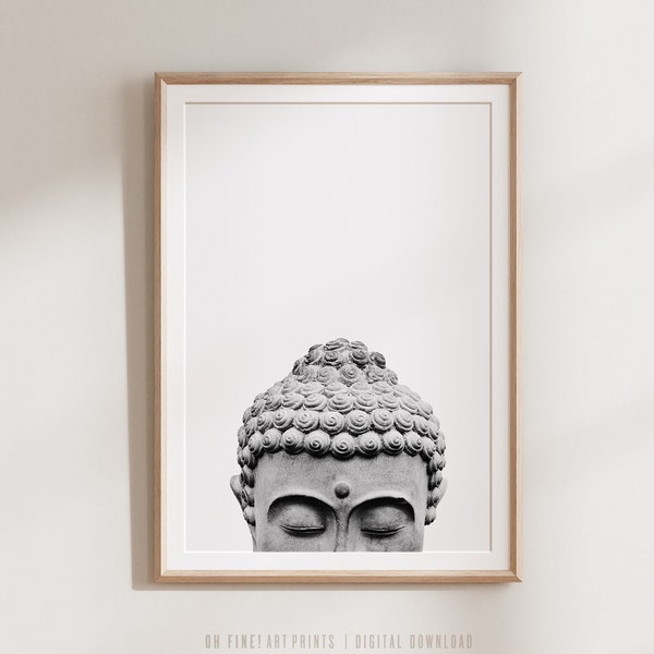 Buddha Statue Photograph, Boho Decor, PRINTABLE Wall Art, Minimalist Black and White Print, Digital Download