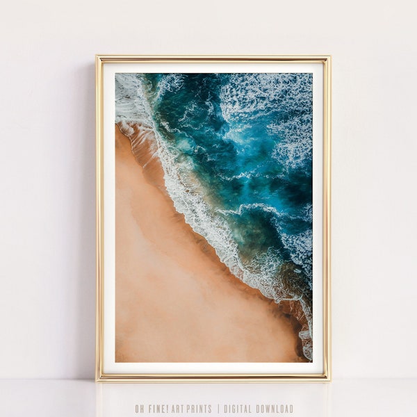 Aerial Ocean Print, Beach Print Download, Coastal Printable, Wall Art, Prints, Crashing Blue Waves Wall Decor, Beach Digital Print