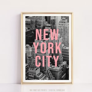 New York Digital Print, Black and White Print, Printable Wall Art, New York City Typography Travel Poster, NYC Aerial Photography