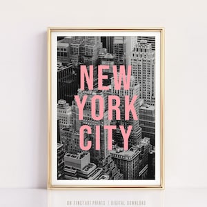 New York Digital Print, Black and White Print, Printable Wall Art, New York City Typography Travel Poster, NYC Aerial Photography image 1