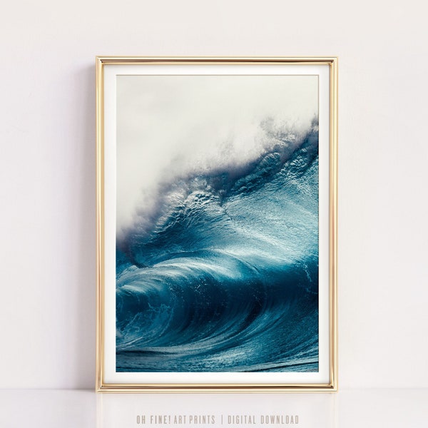 Ocean Print, Surf Print, Abstract Ocean Wave Printable, Wall Art Prints, Surf Poster, Indigo Navy Blue Wall Decor, Beach Digital Print