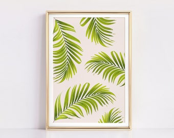 Palm Leaf Print, Tropical Wall Art Prints, Nature, Tropical Print, Palm Print, Printable Poster, Pink Green Nature Print, Tropical Decor