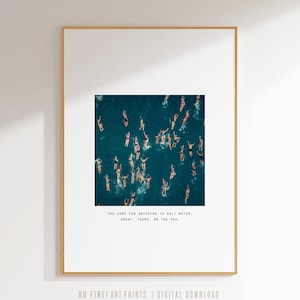 Impresión de nadadores en el océano, arte de pared inspirador, citas imprimibles, Isak Dinesen, impresión de citas, fotografía aérea, regalo inspirador