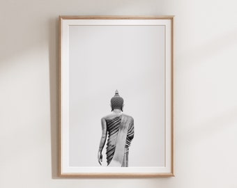 Buddha Wall Art, Boho Decor, Modern Boho Wall Art Prints, Black and White Prints, Buddha Statue, Vertical Wall Art Yoga Poster PRINTABLE Art