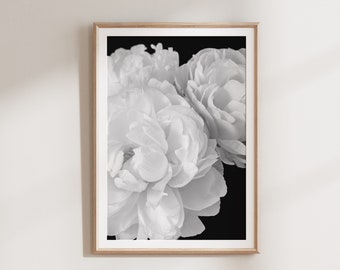Flower Print, Printable Art, Black and White Prints, Floral Wall Art, Downloadable Mothers Day Art, Peony Print, Botanical Printable