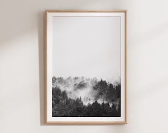 Black and White Forest Print, Minimalist Nordic Print, Printable Wall Art, Prints, Hygge Print, Scandinavian Woodland, Digital Download