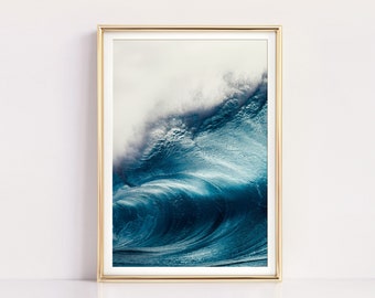 Ocean Print, Surf Print, Abstract Ocean Wave Printable, Wall Art Prints, Surf Poster, Indigo Navy Blue Wall Decor, Beach Digital Print