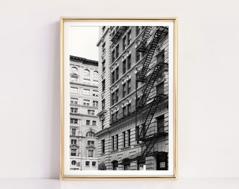 Impression New York noir et blanc, art mural imprimable, grande affiche de la ville de New York, sorties de secours de New York, tirages numériques photographie téléchargement