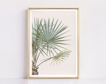 Tropical Leaf Print, Palm Tree Print, Tropical Wall Decor, PRINTABLE Art Prints, Contemporary Tropical Decor, Palm Leaves, Green and Pink