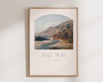 Big Sur Print, Printable California Travel Poster, Modern Coastal Wall Art Print, Neutral Wall Decor, Digital Download Print