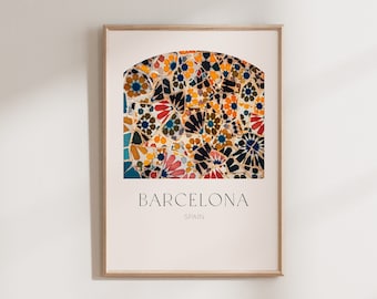 Barcelona Digital Print, Travel Poster, Printable Wall Art Prints, Tile Pattern, Large Spain Poster Digital Download