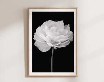 Impression de fleurs imprimables, pivoines, impressions noir et blanc, art mural imprimable, impressions numériques, vertical, photographie de fleurs