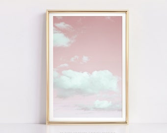 Fluffigt molntryck, rodnande rosa väggkonst för barnrum, utskrivbar konst för barnrum, barnrumsdekor, väggdekor för flickrum, digital nedladdning